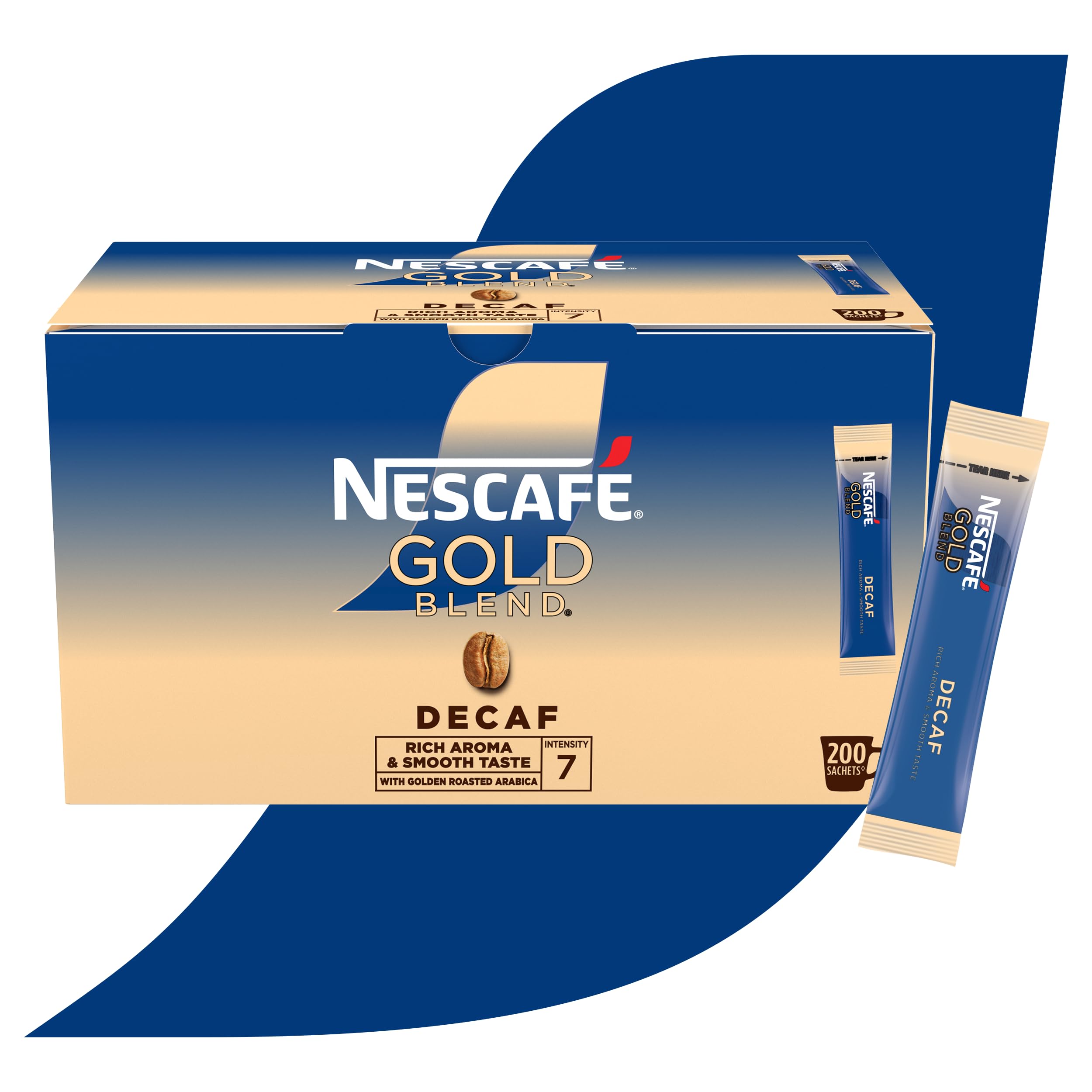 Nescafé Gold Blend Decaf Instant Coffee Sachets, 200 x 1.8g | Pack of 1 | Signature smooth, rich coffee; water-decaffeinated 100% coffee beans; 200 convenient single-serve sachets