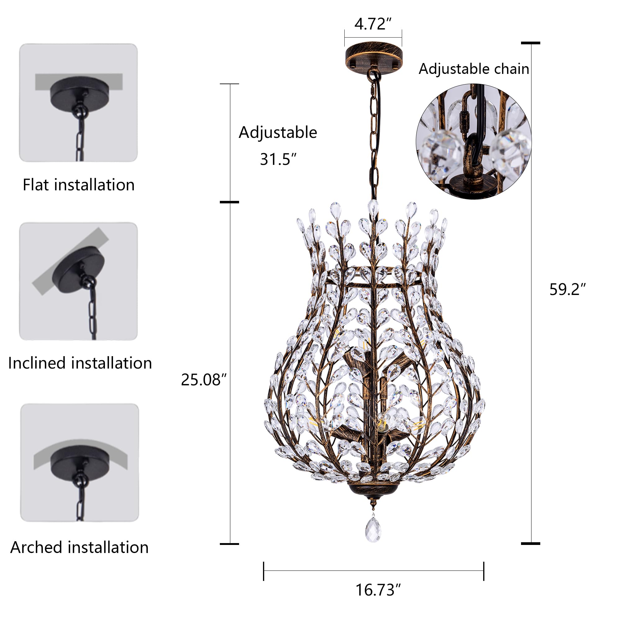 TOCHIC Vintage Crystal Chandelier, 6 Lights Farmhouse