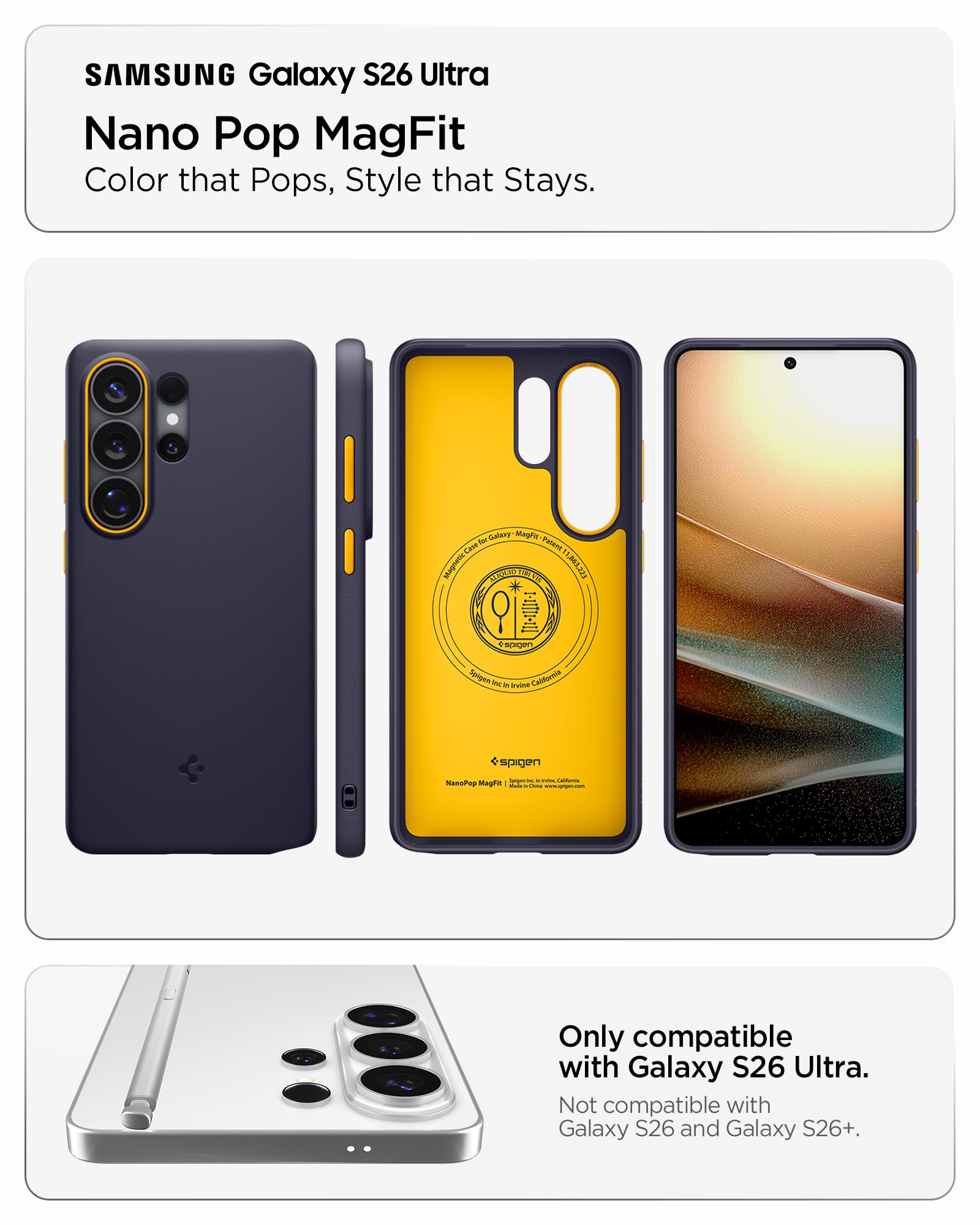 Spigen Cover per Samsung Galaxy S26 Ultra, Nano Pop MagFit, Compatibile con MagSafe - Blueberry Navy