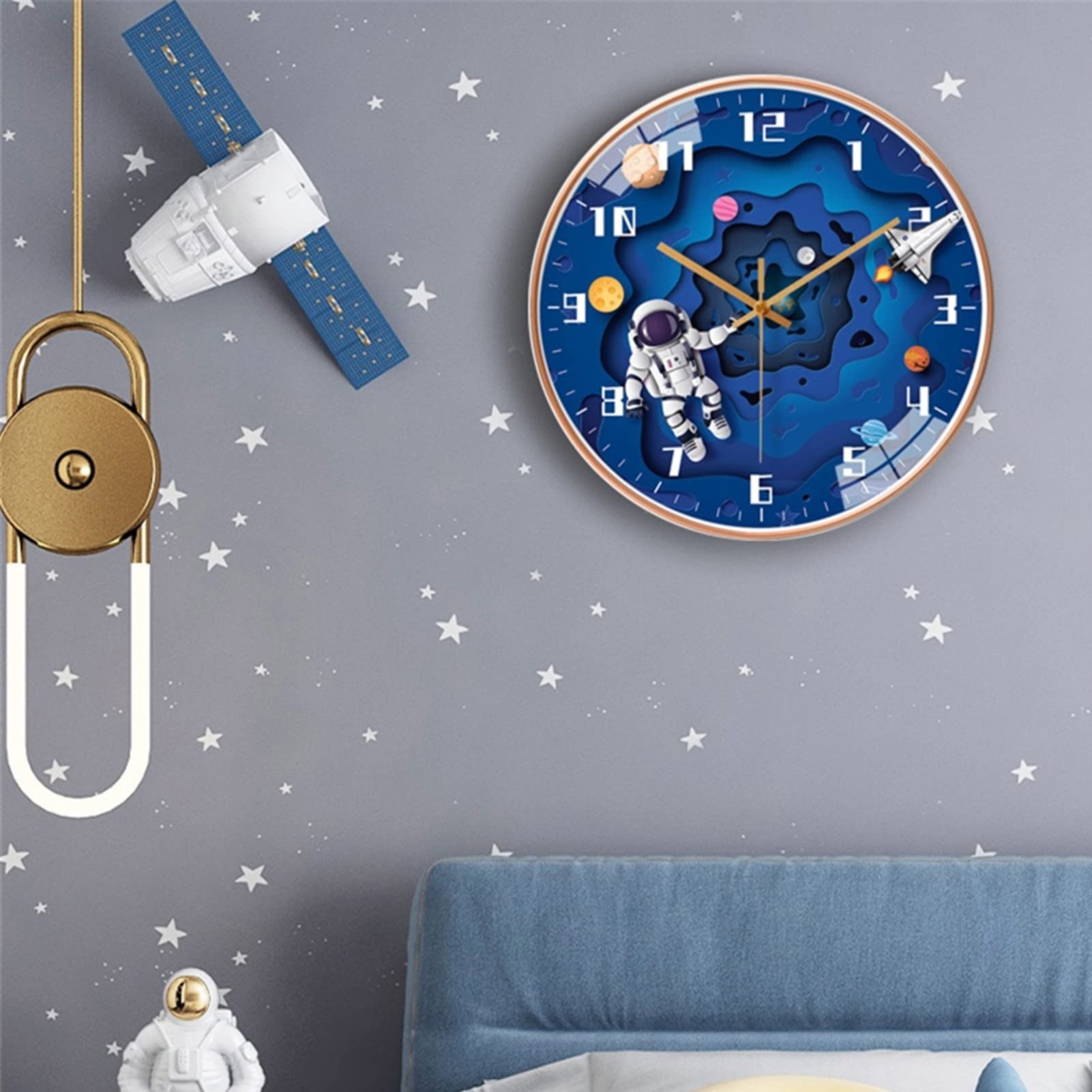 Orologio Da Parete Silenzioso Per Bambini - Design Razzo Astronauta, No Ticchettio, 20 Cm - Foto 7