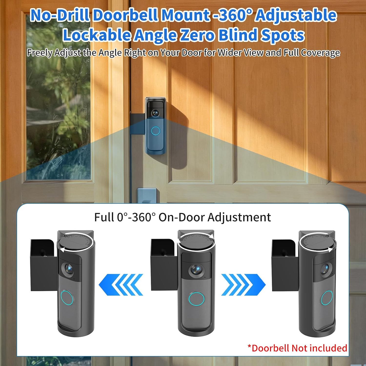 Anti-Theft Ring Doorbell Mount Kit with 0-360° Adjustable Viewing Angle | Fits Ring Battery Doorbell/Plus/Pro (2026 Model), No-Drill Camera Doorbell Kits, Rain Cover Holder for Apartment Rental