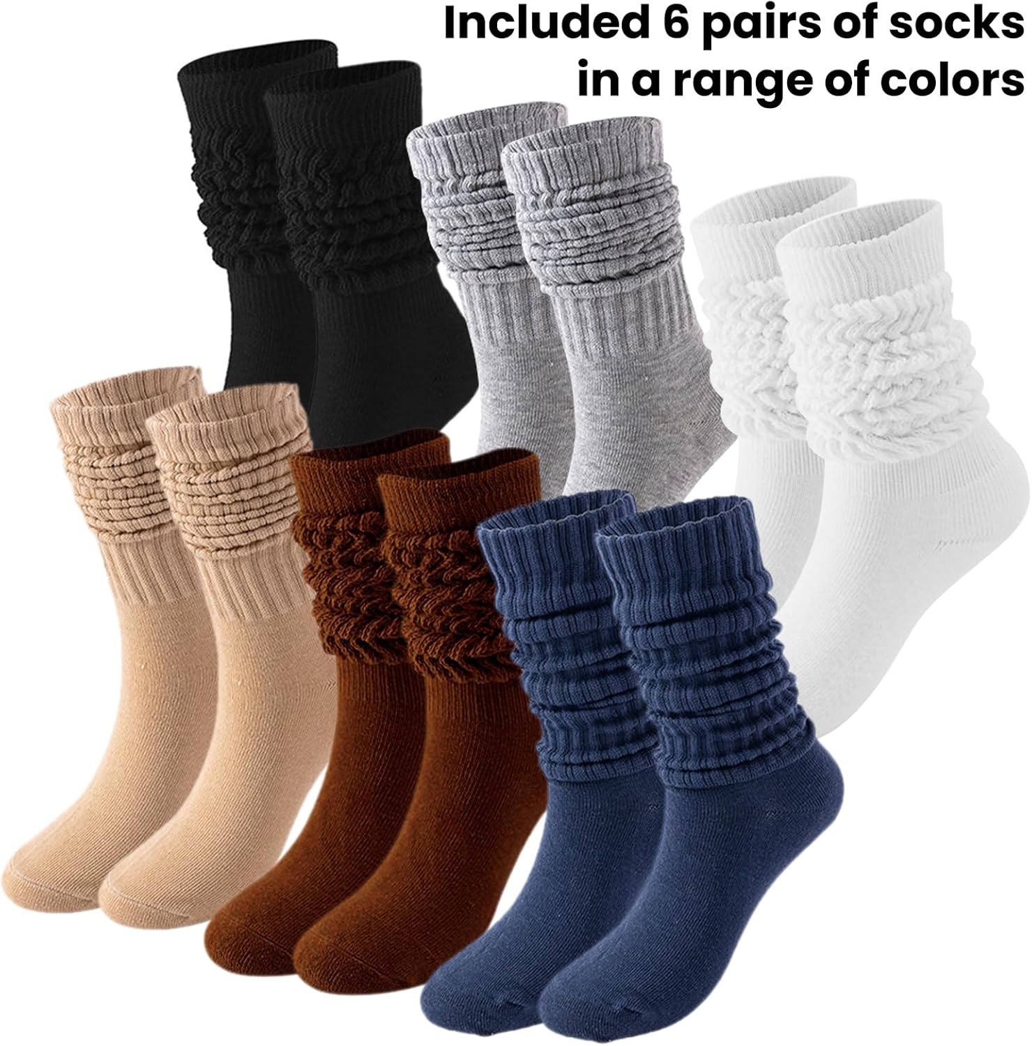 Heran 6 Pairs Slouch Socks for Woman, Colors Knee High Scrunch Socks for Women Girls Students, Mid-Calf Casual Stockings - Image 5