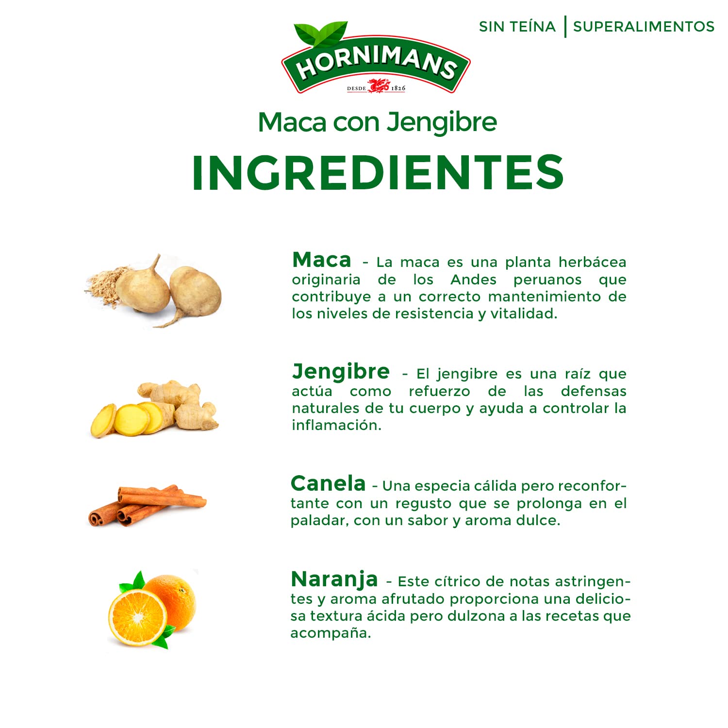 Hornimans Infusión de Maca con Jengibre 100% Natural | 20 bolsitas | Sin Teína