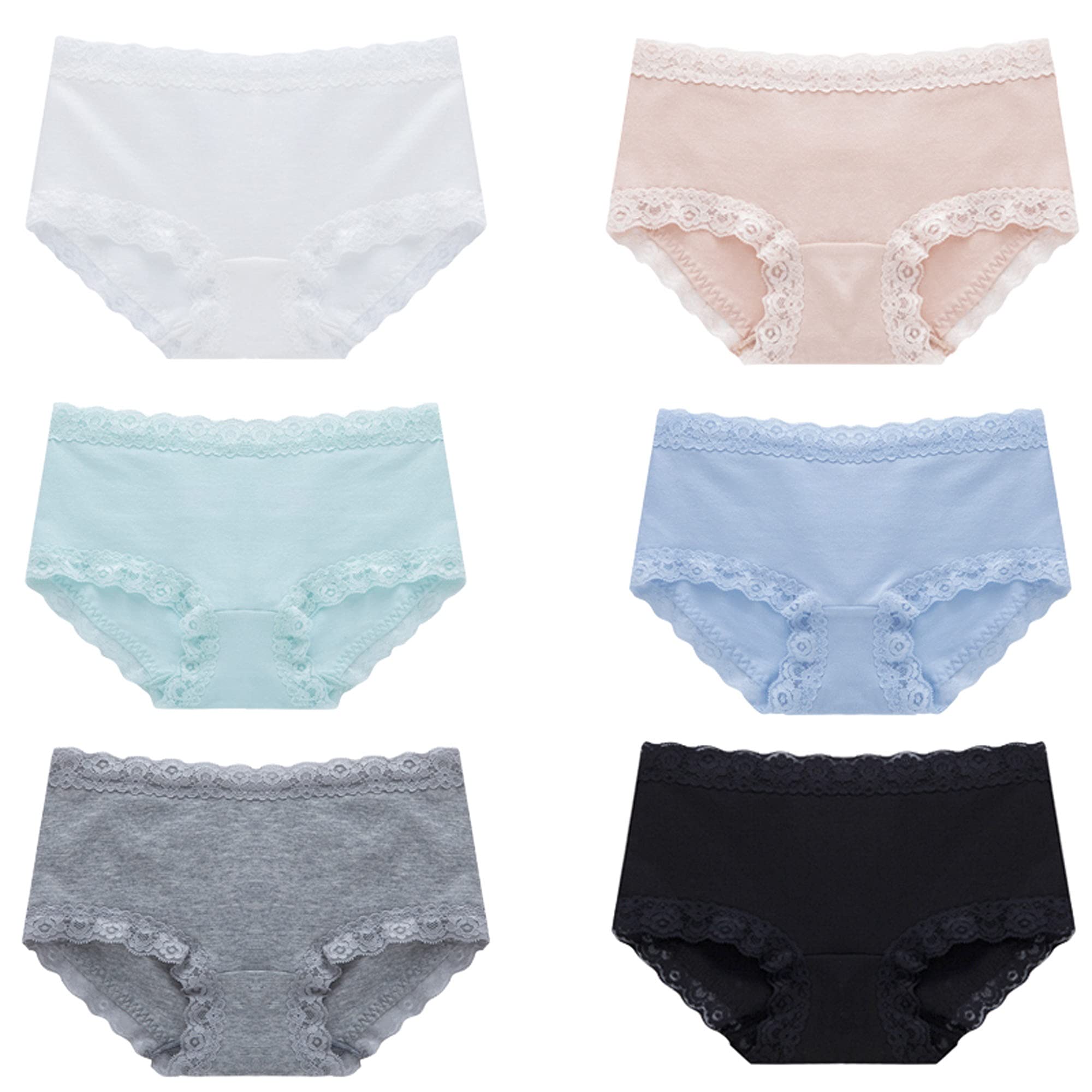 WENJUN Lot de 6 culottes sexy en dentelle pour femme - En coton extensible - Taille moyenne - Couleur : F - Taille : L