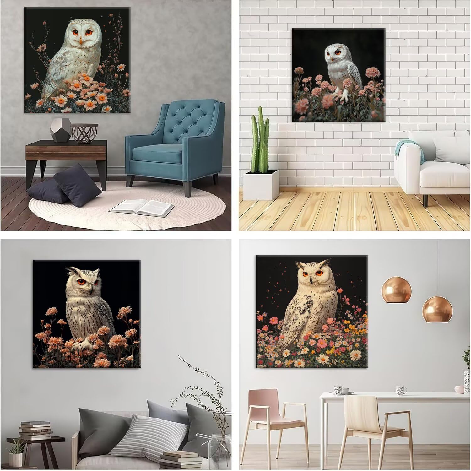 5D Diamond Painting Eule Blumen, Diamant Malerei Erwachsene 50x50cm w-529 | 4 Pack Diamond Painings Erwachsene, 5D DIY Diamant Malerei Mosaikherstellung für Relaxation and as a Wall Deko Geschenk