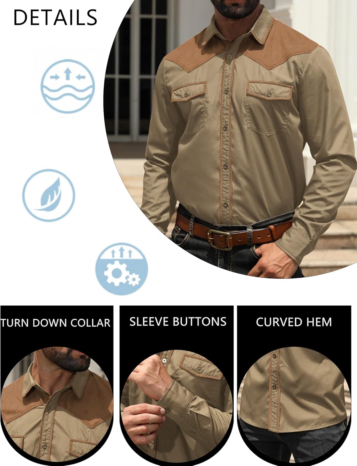 MioRoim Men's Cowboy Shirt Long Sleeve Button Down Western Shirts Vintage Denim Shirts - Image 4