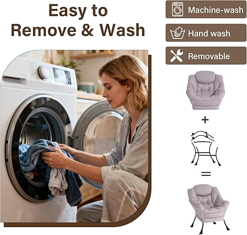 Miniatura 8 de Welnow - Silla perezosa con otomana, moderna silla de descanso con reposabrazos y bolsillo lateral, sillón de sofá tapizado de ocio, sillón de