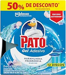 Pato Desodorizador Sanitário Gel Adesivo 2 Refis Marine, Limpeza Banheiro, 12 Discos