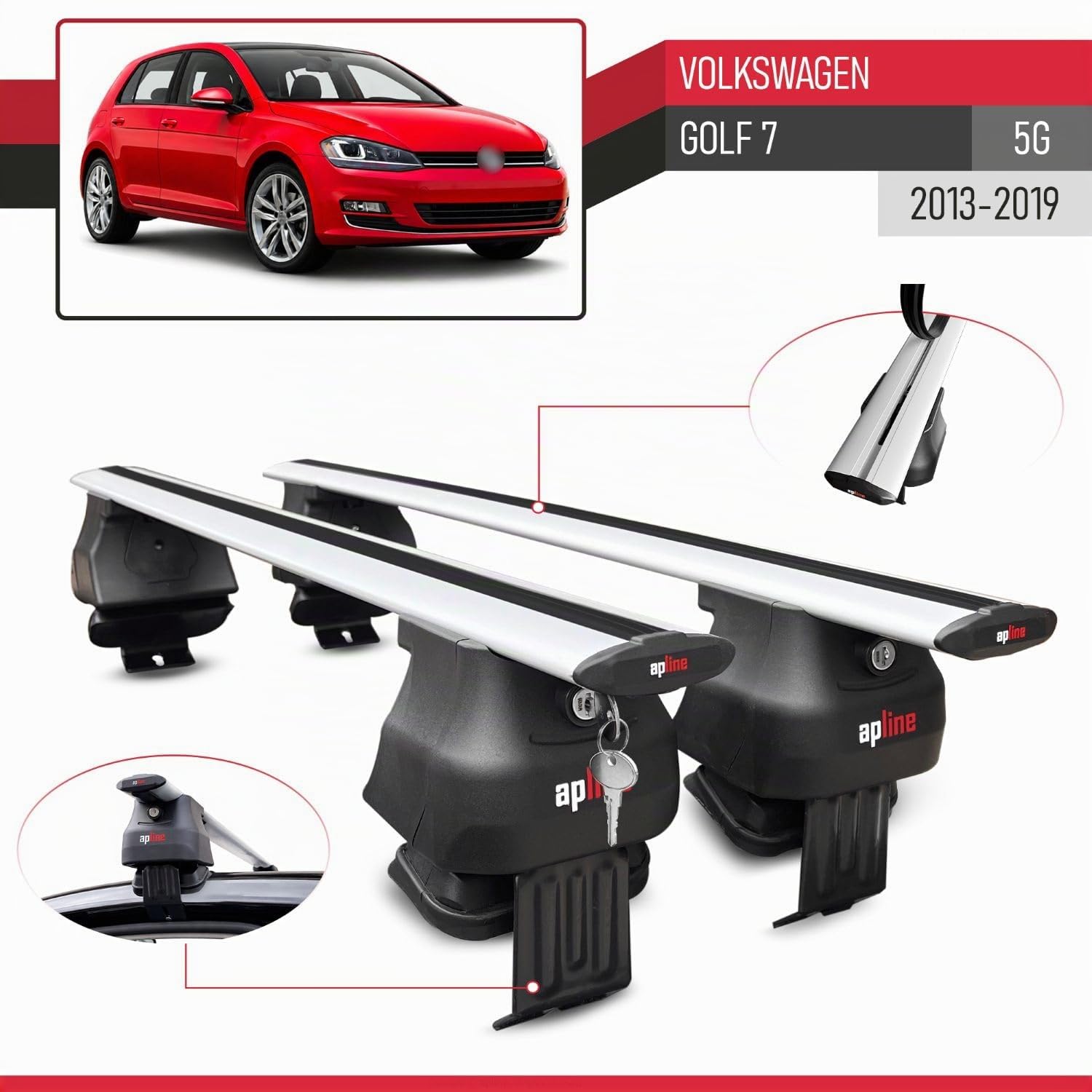 Compatibile con Volkswagen Golf 7 (5G) 2013-2019 ACE-4 Barre Tetto Portapacchi Auto Barre Portatutto Grigo Alluminio 2 Barre