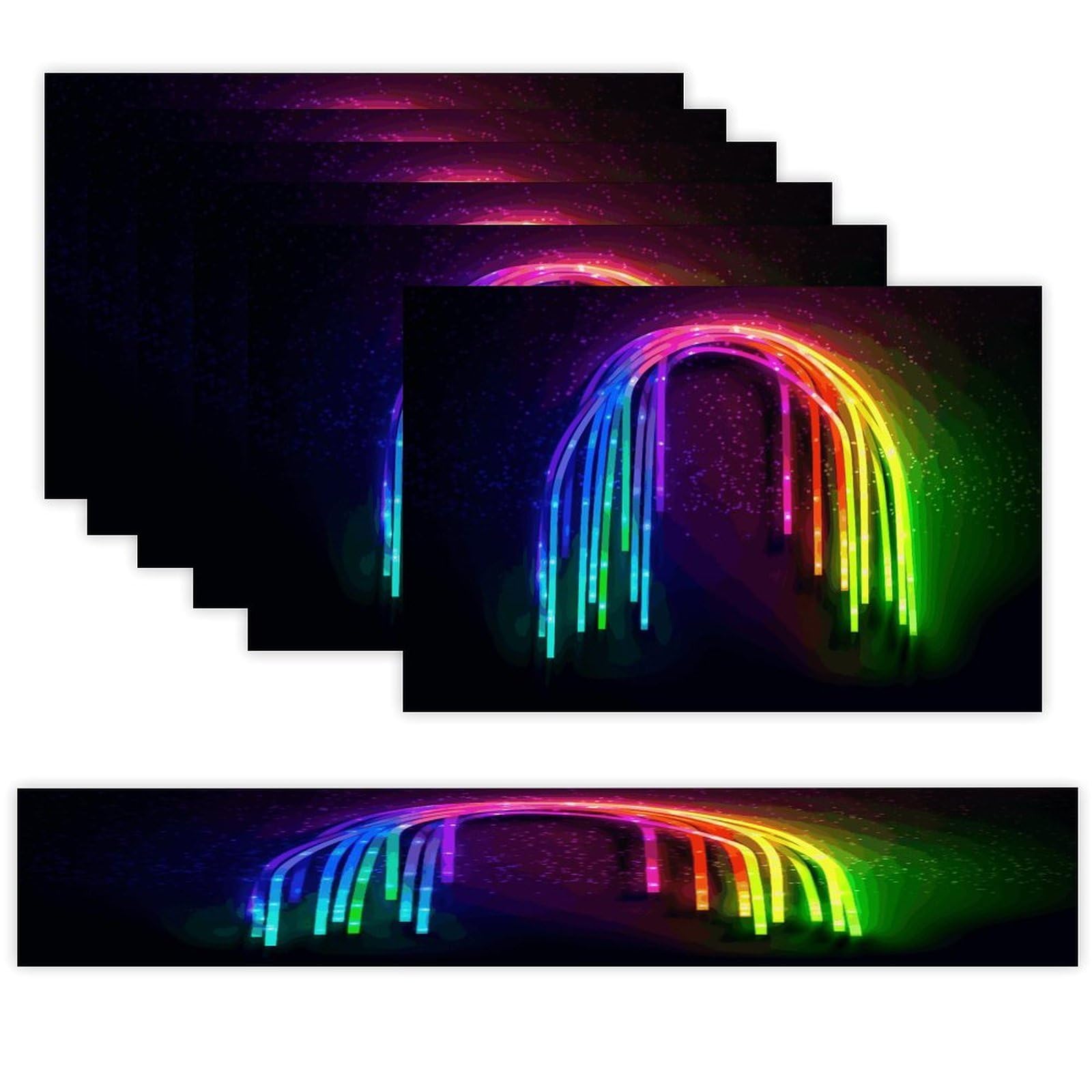 Rainbow Neon Table Runner and Placemats Set of 6 for Kitchen Washable Table Mats Heat Resistant Place Mats Non-Slip Place Mat Wipeable Placemat(6 Placemats+1 Table Runner)