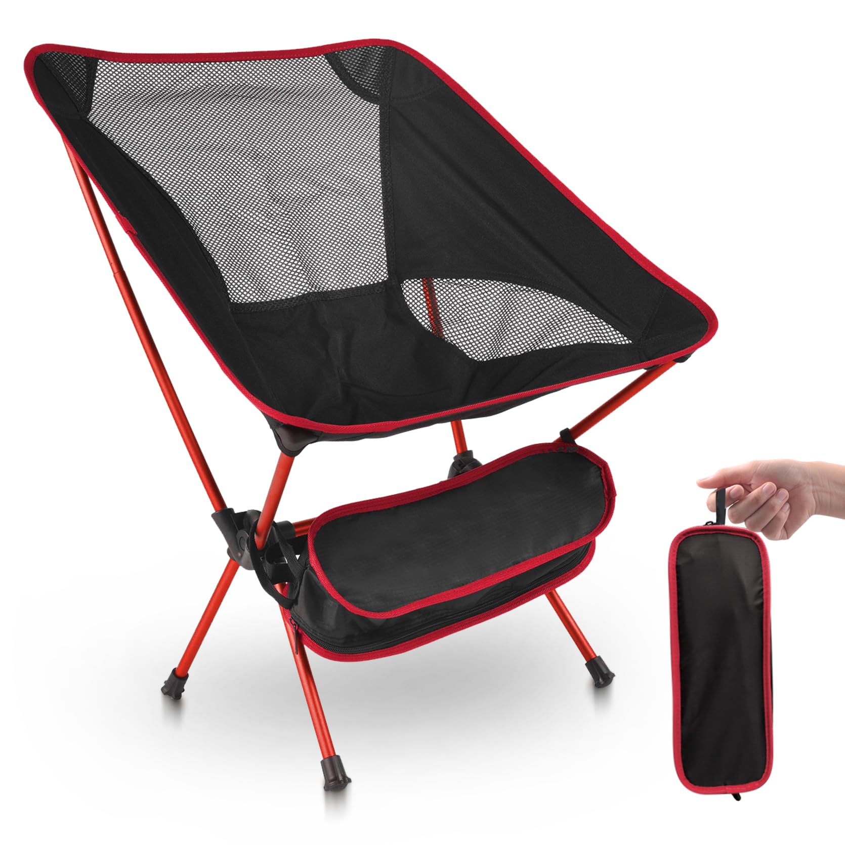 Nsyee Ultra Lightweight Folding Camping Chair, Portable Compact Chair for Adults, 105kg Weight Capacity, 0.9 kg, Outdoor Camping Chairs with Carrying Bag for Fishing, Garden, Beach, BBQ -Red