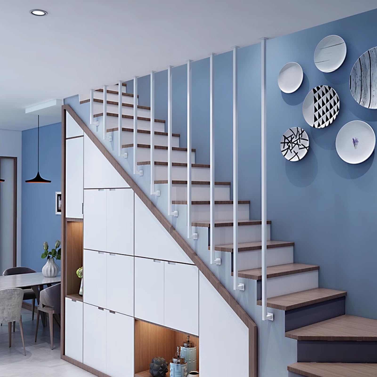 Rambarde en fer robuste au design épuré pour escalier moderne
