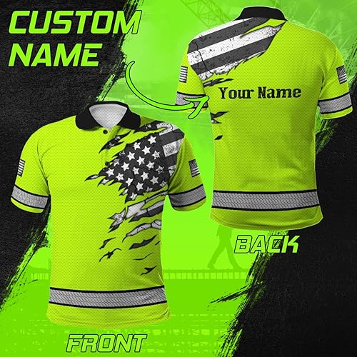 Miniatura 10 de HiVis Custom Polo reflectante con bandera de camuflaje de alta visibilidad para hombres y mujeres, polo de seguridad para trabajo, patriótico