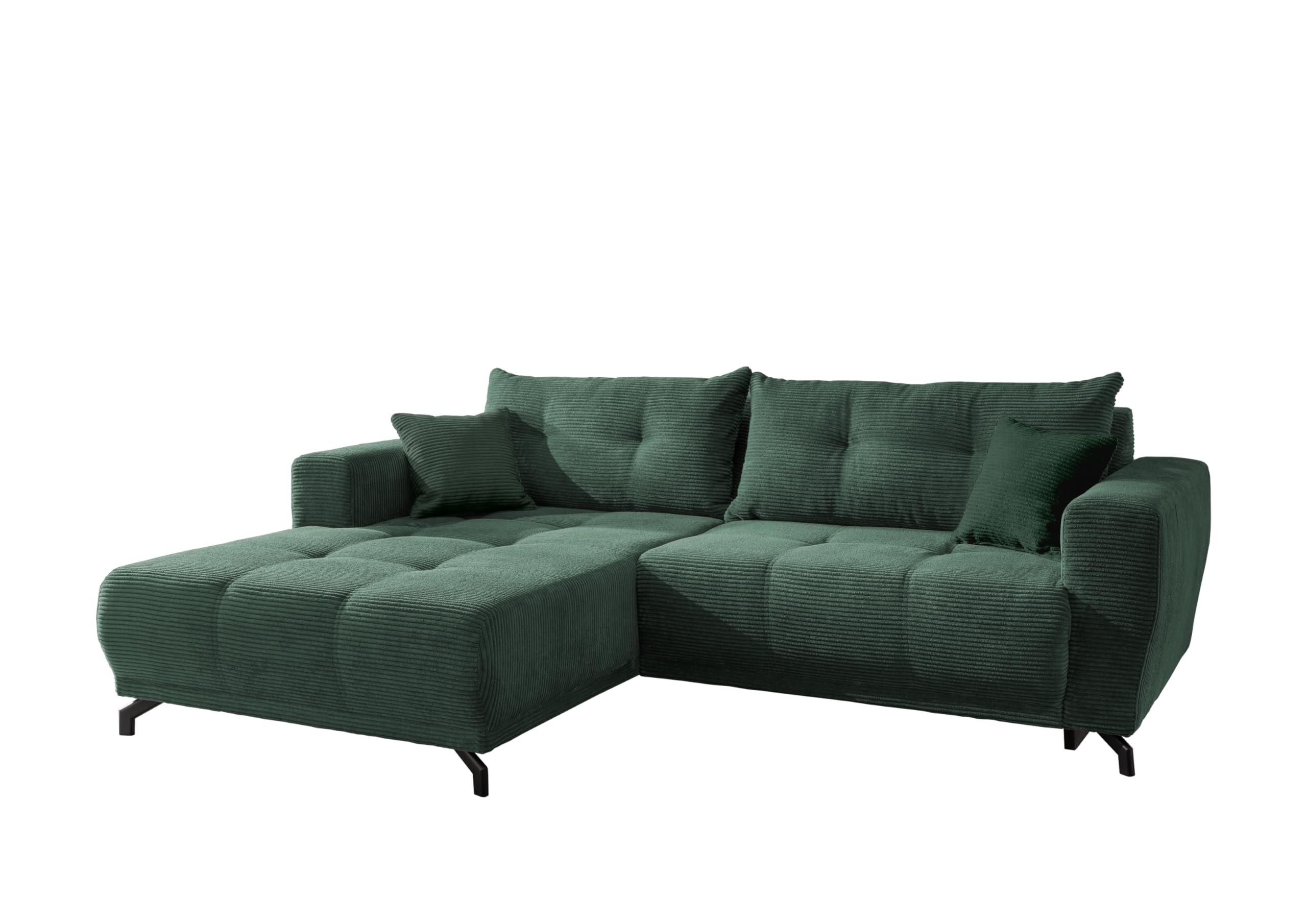 möbelando freiraum Sofa Renard – Moderne Polsterecke mit elektrischer Sitztiefenverstellung, 177 cm, Cord Moosgrün, inkl. 2 Kissen, Liegefläche 200x93 cm