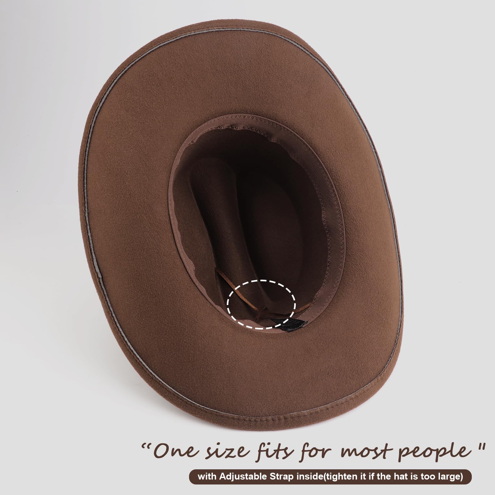 DRESHOW Kapelusz Kowbojski dla Kobiet Kapelusze Filcowe Cattleman Western Retro Fedora Outdoorowy Kapelusz Kowbojski z Kształtowalnym Szerokim Rondem Filcem i Paskiem z Klamrą