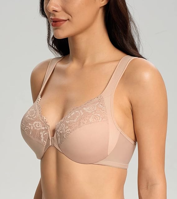 Lemorosy Womens Full Figure Unpadded Front Closure Underwire Everyday Bra