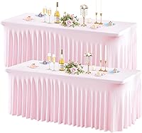 Vista 37 de Wish Care Paquete de 2 manteles de elastano elástico azul bebé para mesas rectangulares de 4 pies, manteles ajustables sin arrugas de 4 pies