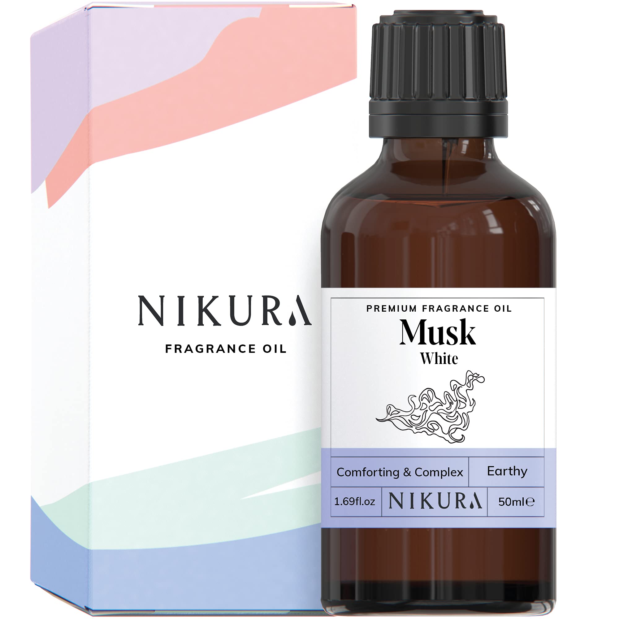 Nikura | Musk (White) Fragrance Oil - 50ml | Perfect for Soap Making, Candle Making, Wax Melts, Diffuser | Great for use in Bath Bombs, Perfume Oil, Perfume Scents | Vegan & UK Made