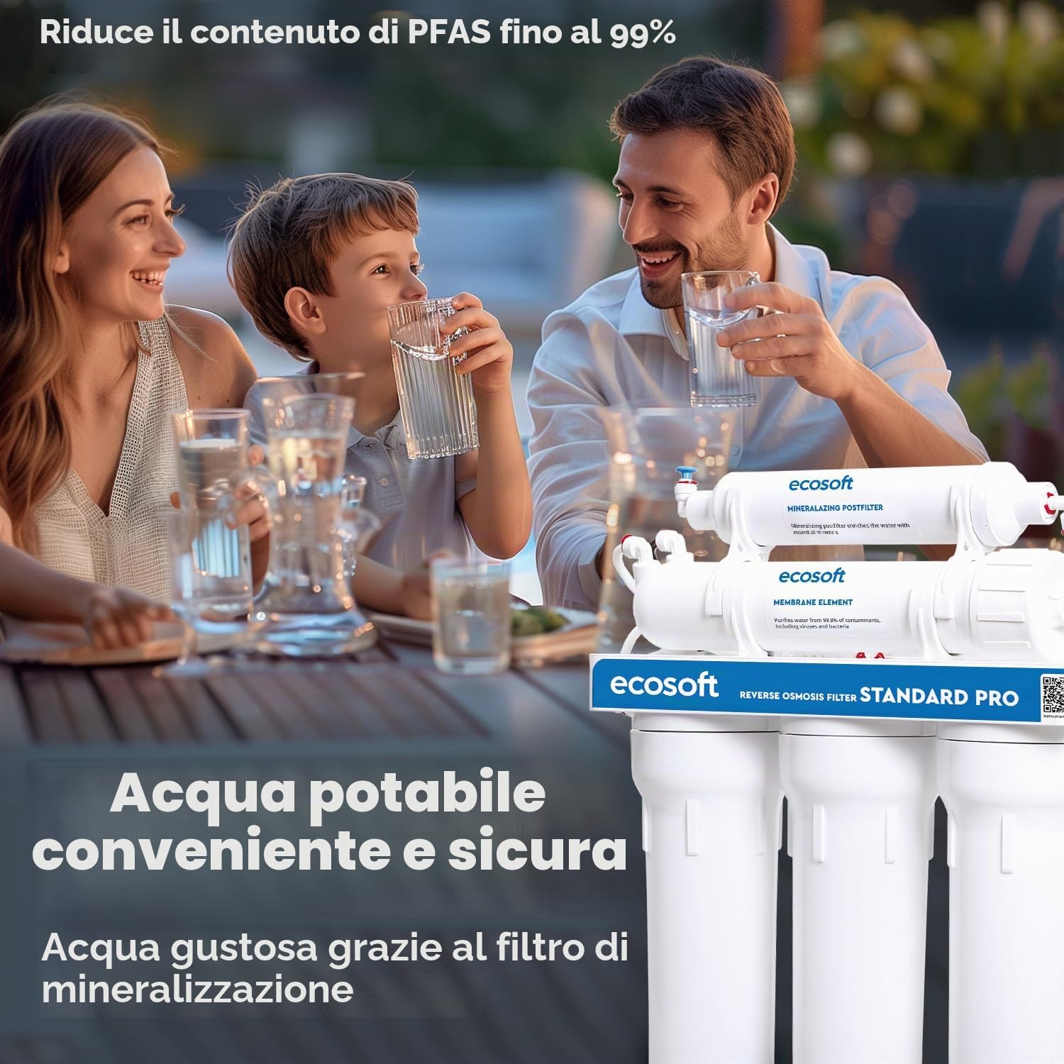 Ecosoft Standard PRO - Filtro ad osmosi inversa, senza pompa, soluzione compatta per la depurazione dell'acqua