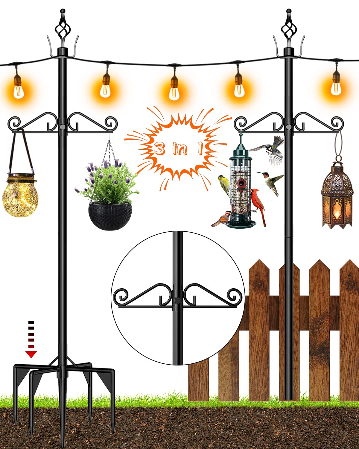 Photo 1 of **NON-REFUNDABLE-SEE COMMENTS**IRMNAN String Light Poles, 10FT Poles for Outdoor String Lights, String Light Poles for Outside, Adjustable Shepherds Hook, Outdoor Light Poles for Lawn, Patio, Gifts, Parties& Weddings, 2Pack, Black 2 Packs Black for Lawn