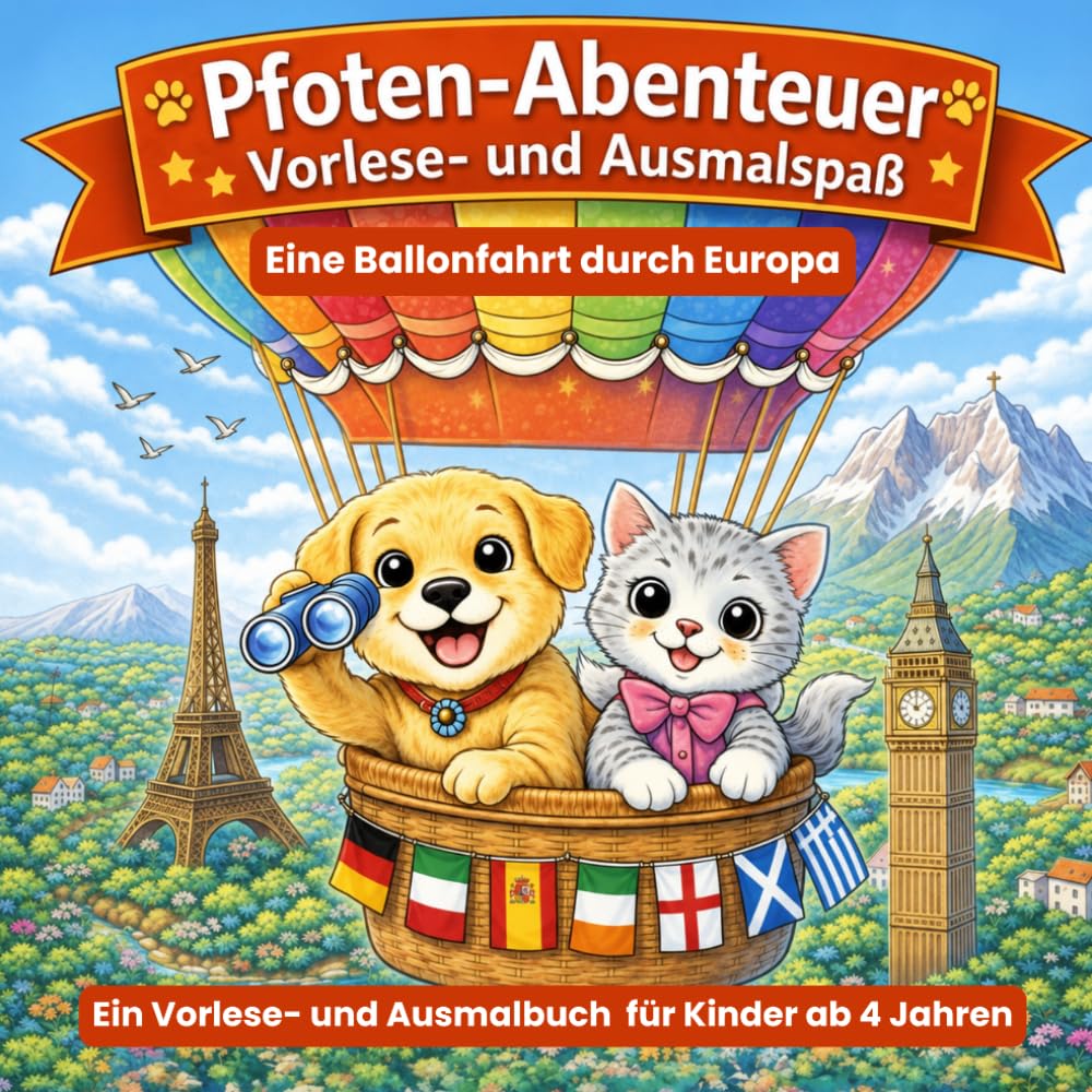 Pfoten-Abenteuer: Vorlese- und Ausmalspaß - Eine Ballonfahrt durch Europa: 1.Band - Ein Vorlese- und Ausmalbuch für Kinder ab 4 Jahren