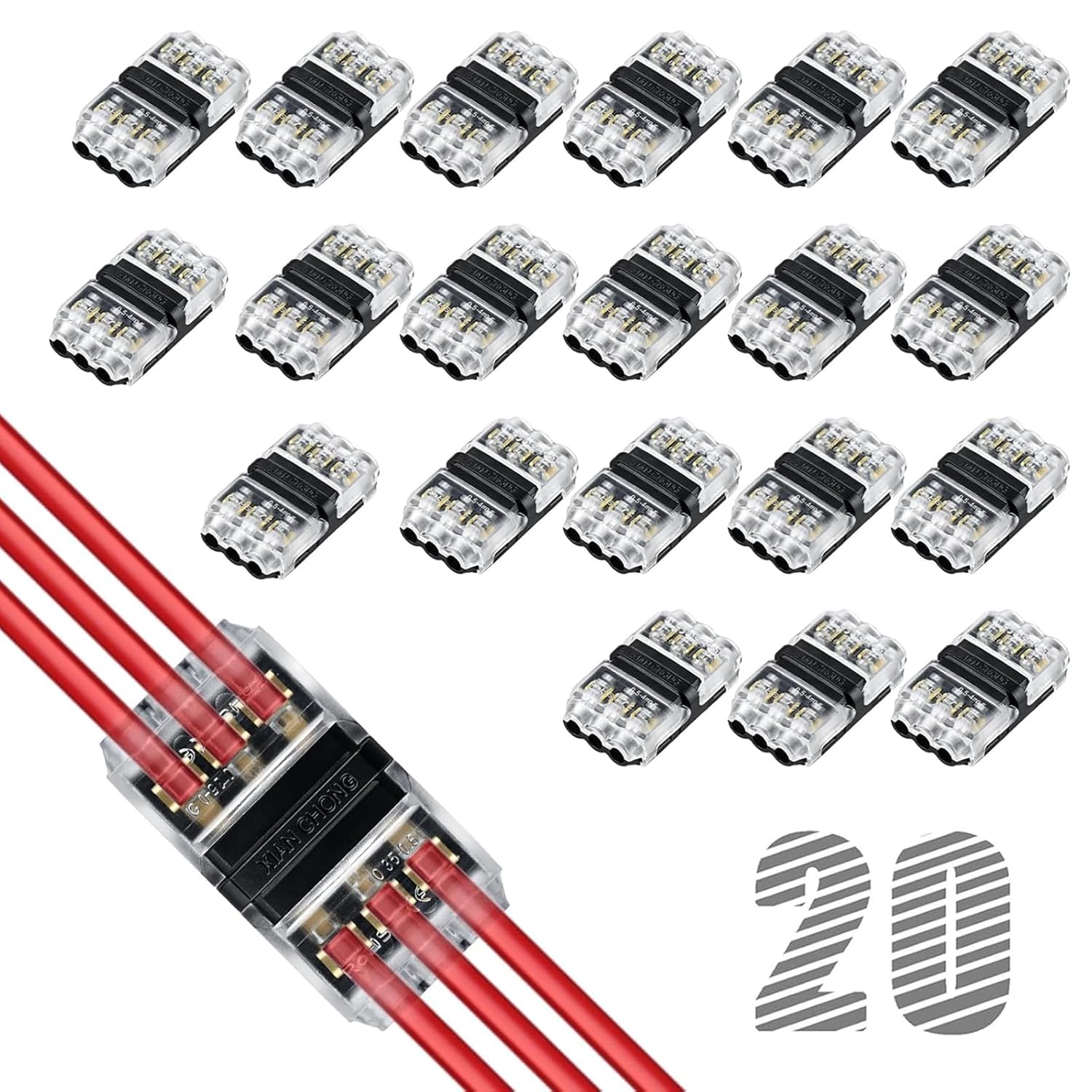 Quick Solderless 2-Way 3-Pin Wire Splice Connectors, Fits 20-24 AWG, Ideal for Automotive, LED, and Audio Applications(20 Pcs) (20 Pcs)