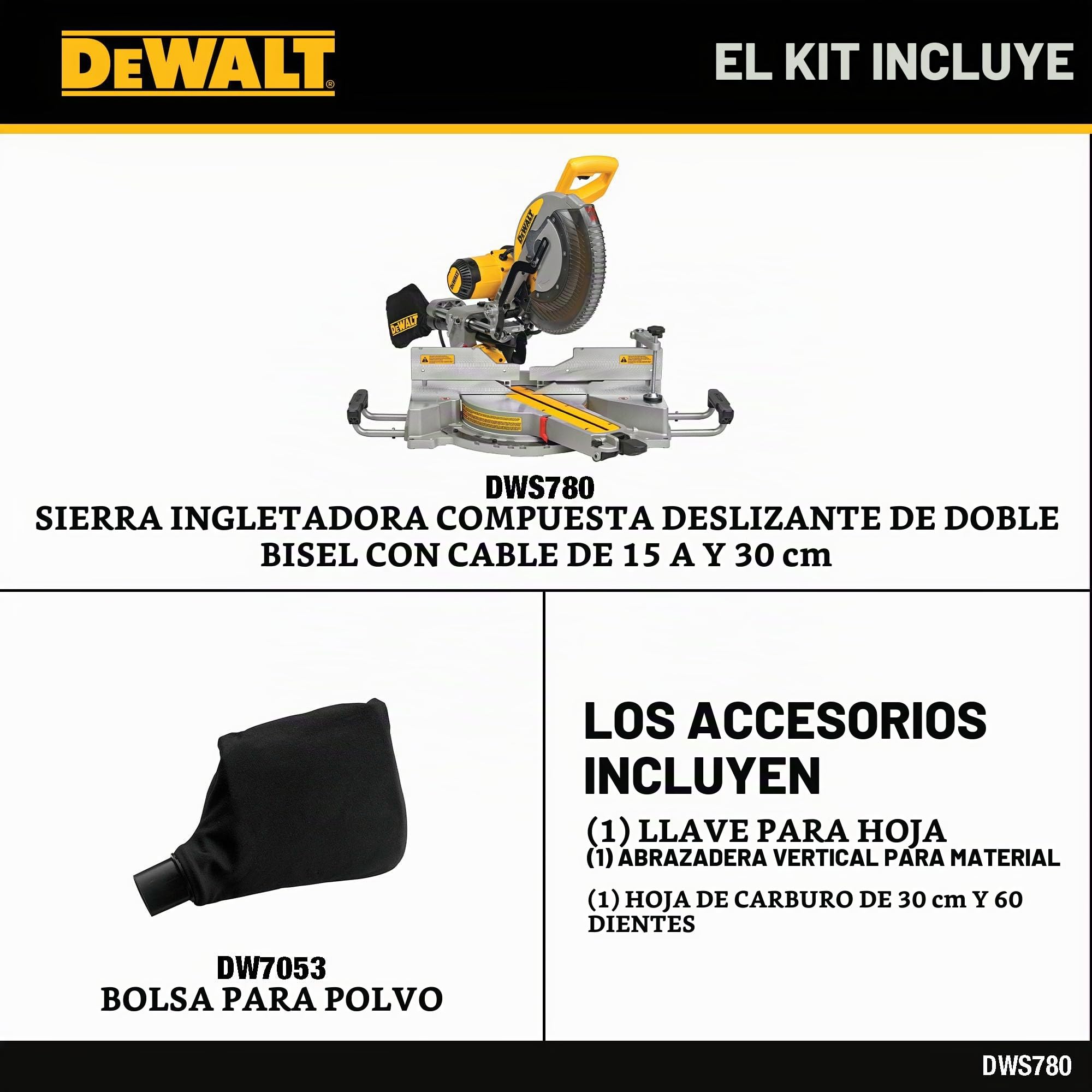 DeWalt DWS780-QS - Ingletadora Telescópica 1675W - Ø 305mm - Electrónica + XPS