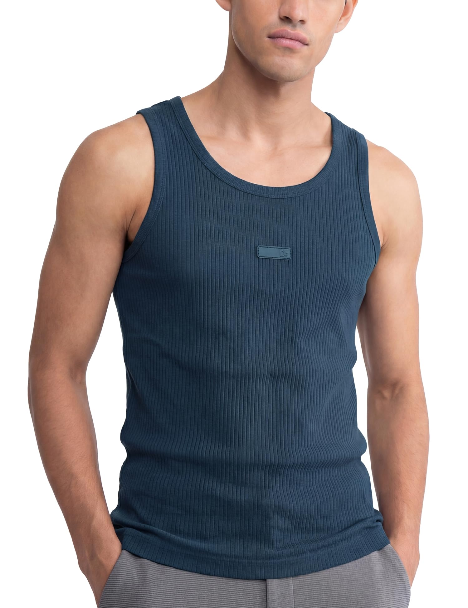 damensch Men Ribbed Texture, Cotton-Rich Comfort, Easy Regular fit, Solid Colours Ribbed Elemental Tank Tops-picture-21