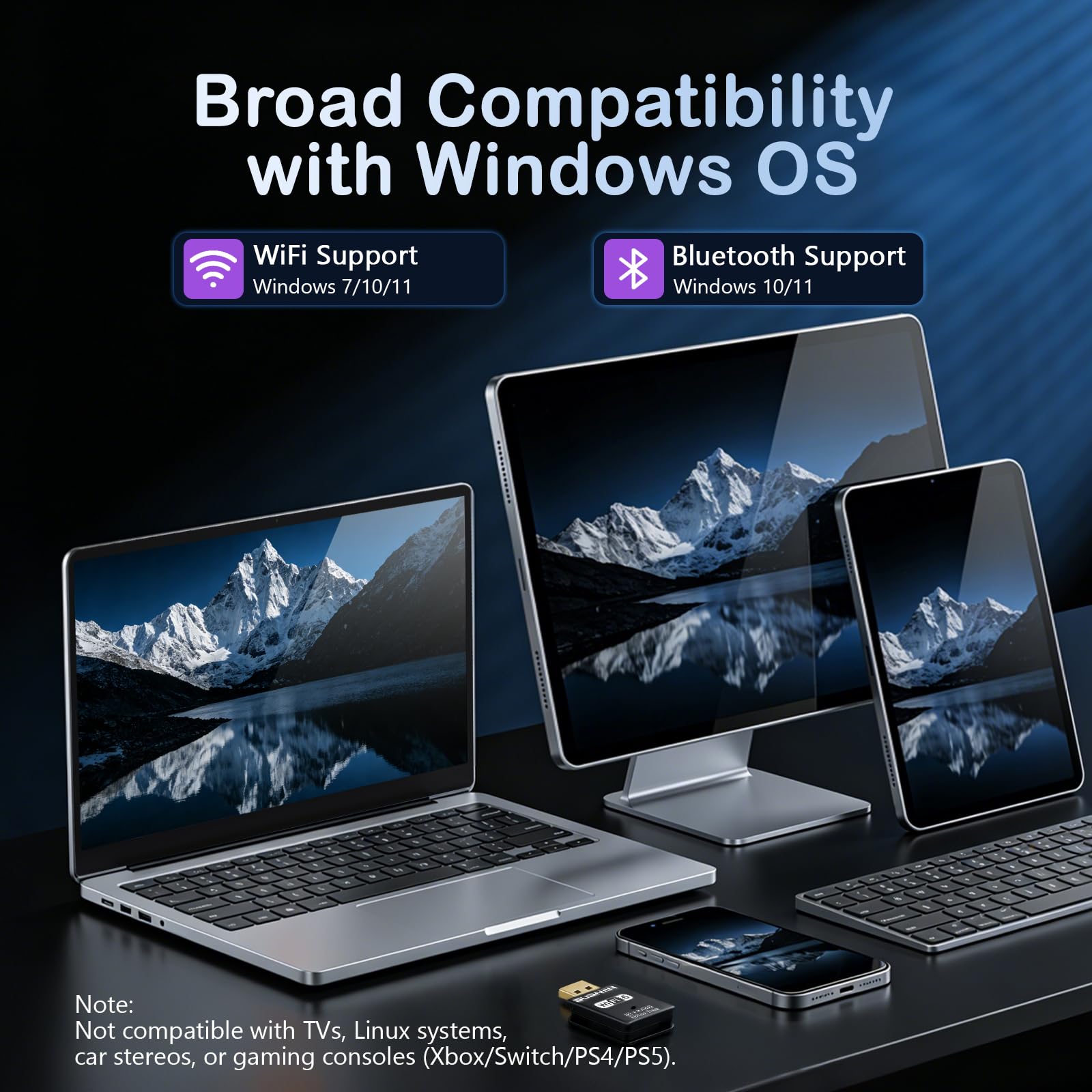 Adaptador WiFi USB, WiFi y Bluetooth 2 en 1 para PC de escritorio, red inalámbrica de doble banda de 900 Mbps de 2.4 GHz/5 GHz, Plug and Play, compatible con PC/portátil/escritorio, compatible con