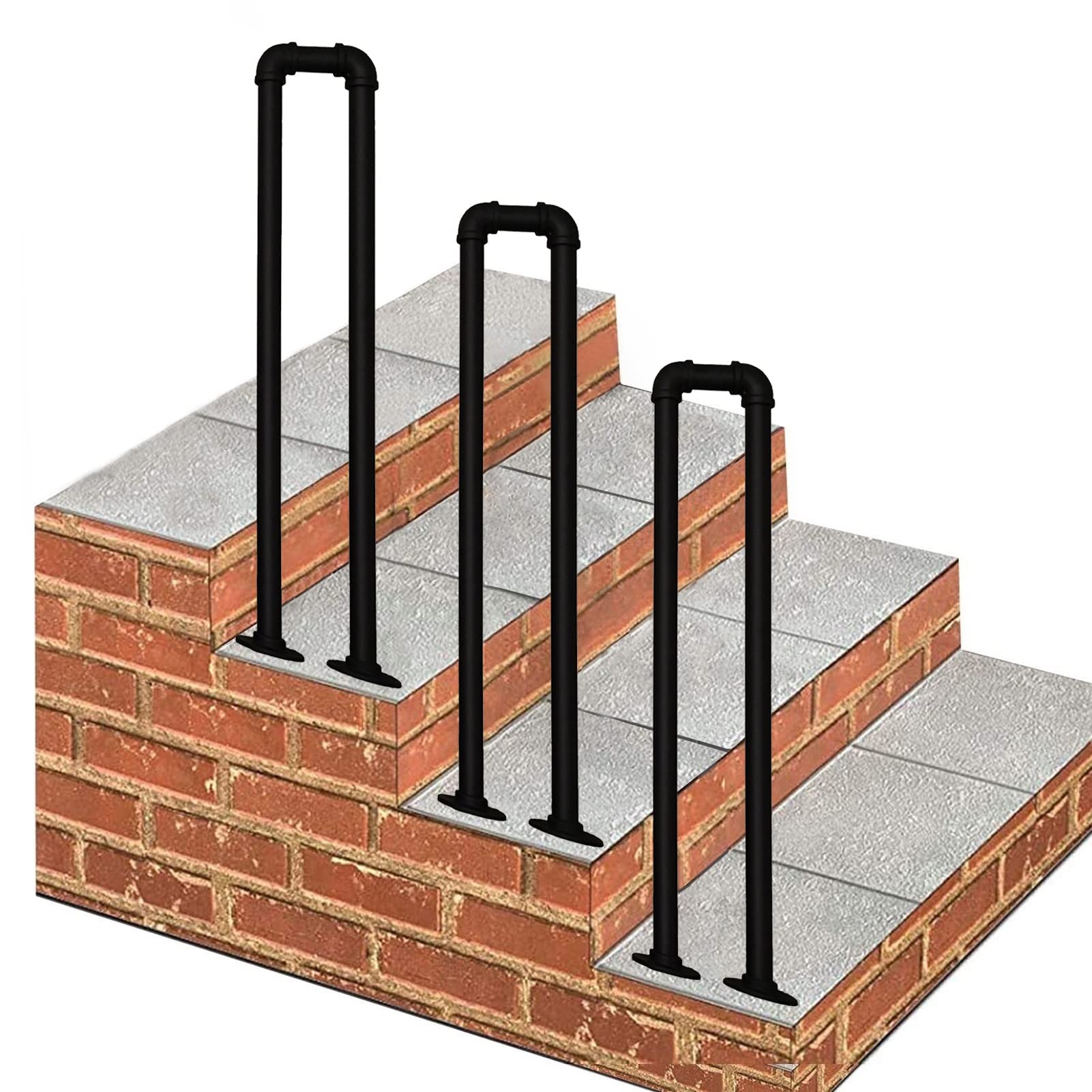 KHLMSRXJ Matte Black Transitional Handrail for Step, Outdoor Steps Stair Handrail - Handrail Picket Fits 1 Steps| Stair Railing Hand Rails for Loft Villa Corridor Garden/75Cm(2.5Ft)