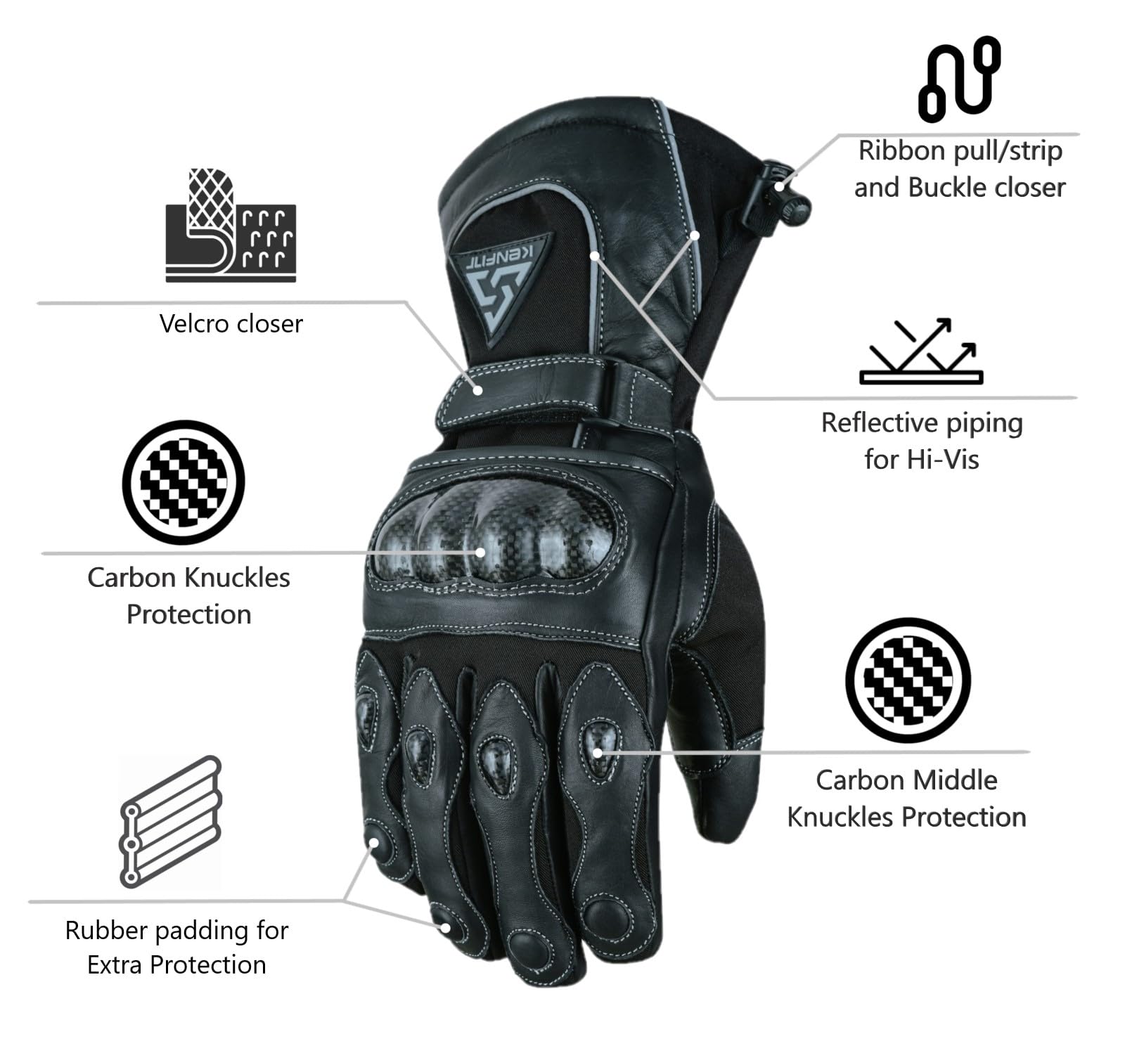 Motorcycle Gloves Genuine Leather Winter Riding Gloves Carbon Knuckle Protection, Waterproof Insulated Motorbike Scooter E-Bike Gloves for Men Women - 4