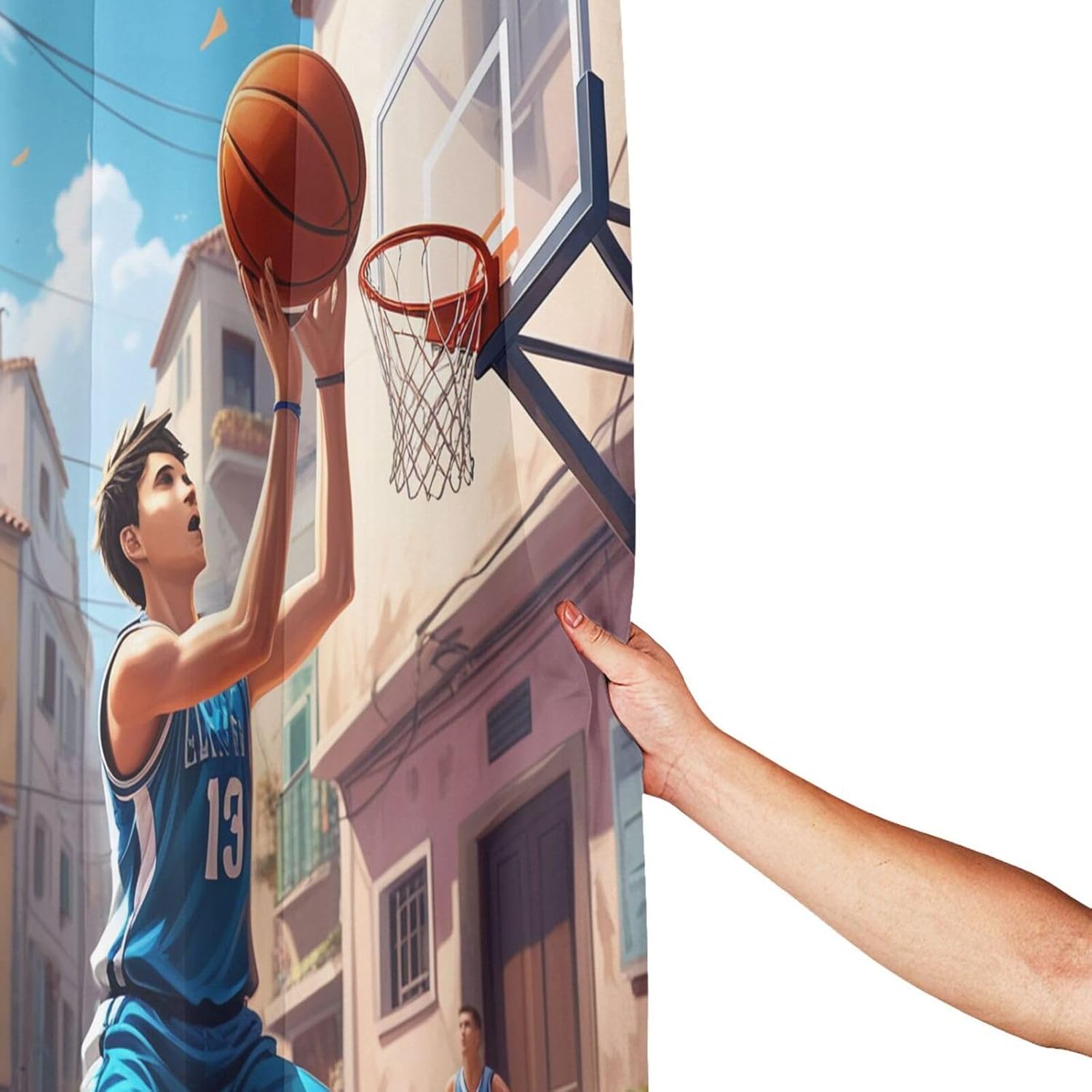 ZhongGuo Basketball Sport Printed Shower Curtain,Heavy Boho Fabric Shower Curtains for Bathroom,Shower Curtain Set with Hooks 72x72