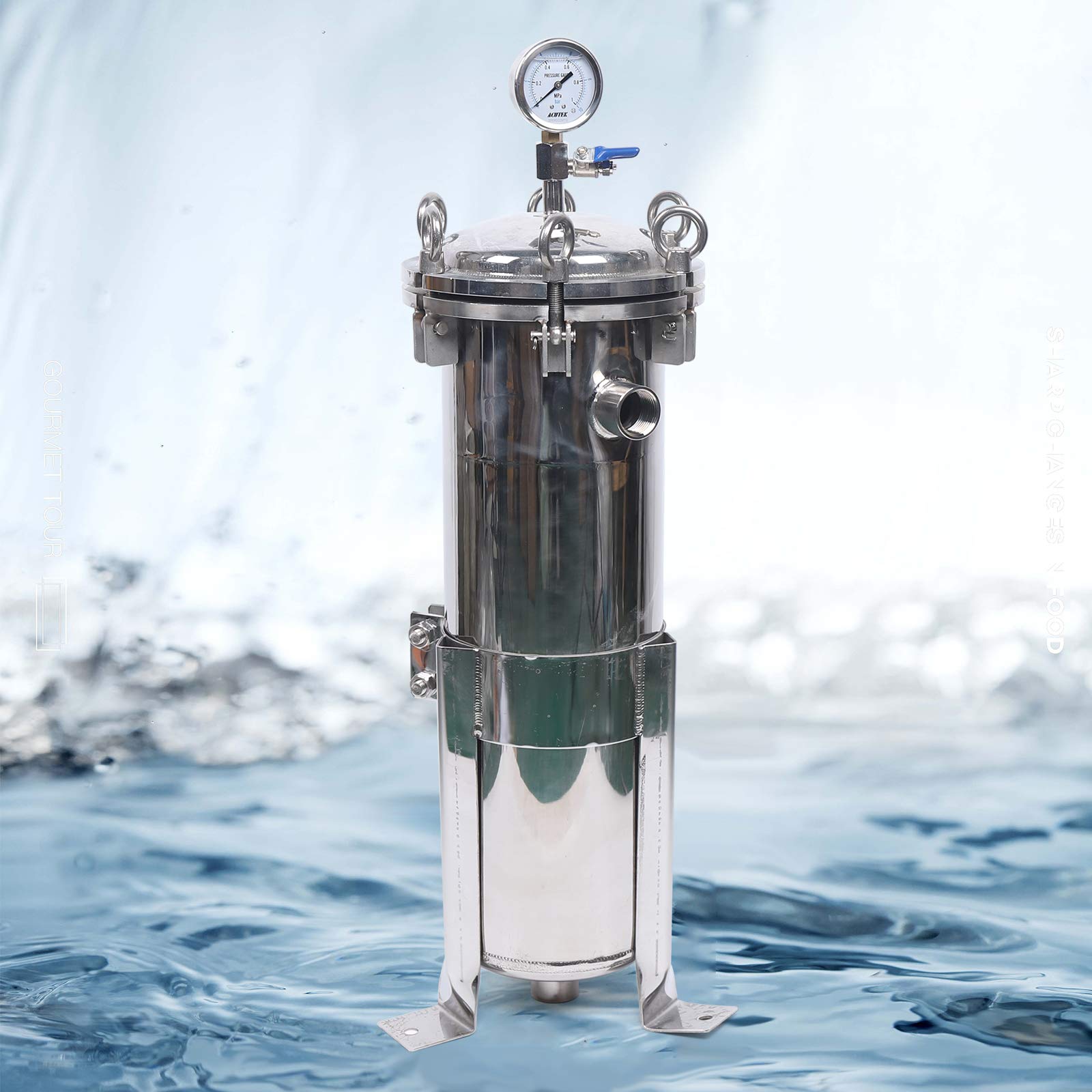 4 Bag Filter Housing, 150PSI 10T/H Flow 1.0MPA Pressure 167MM Diameter 304 Stainless Steel High Pressure Filtration System Filter Device for Liquid Filtration, Purification, Separation, Recovery