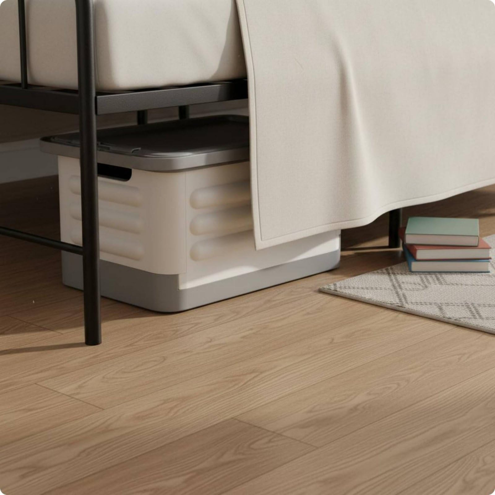 Contenitore Sottoletto con Ruote Salvaspazio Contenitore Sottoletto con Rotelle Grande Capacità Cassone Porta Libri per Dormitorio, Grigio Bianco, size to 1