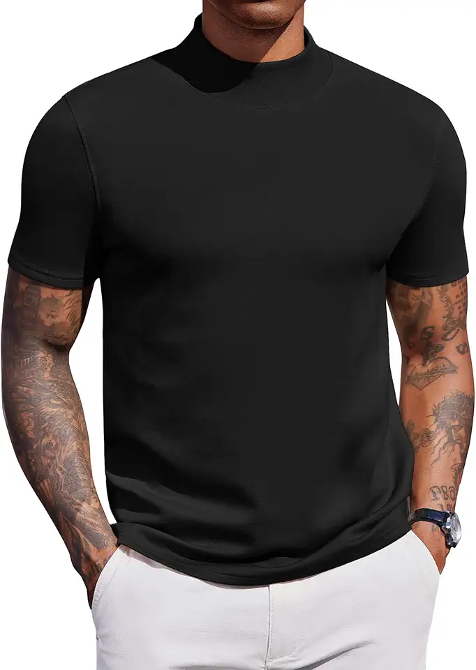 COOFANDY Mock Turtleneck for Men Short Sleeve Casual Stylish Basic Top Stretch Sweater Skin-Friendly Material