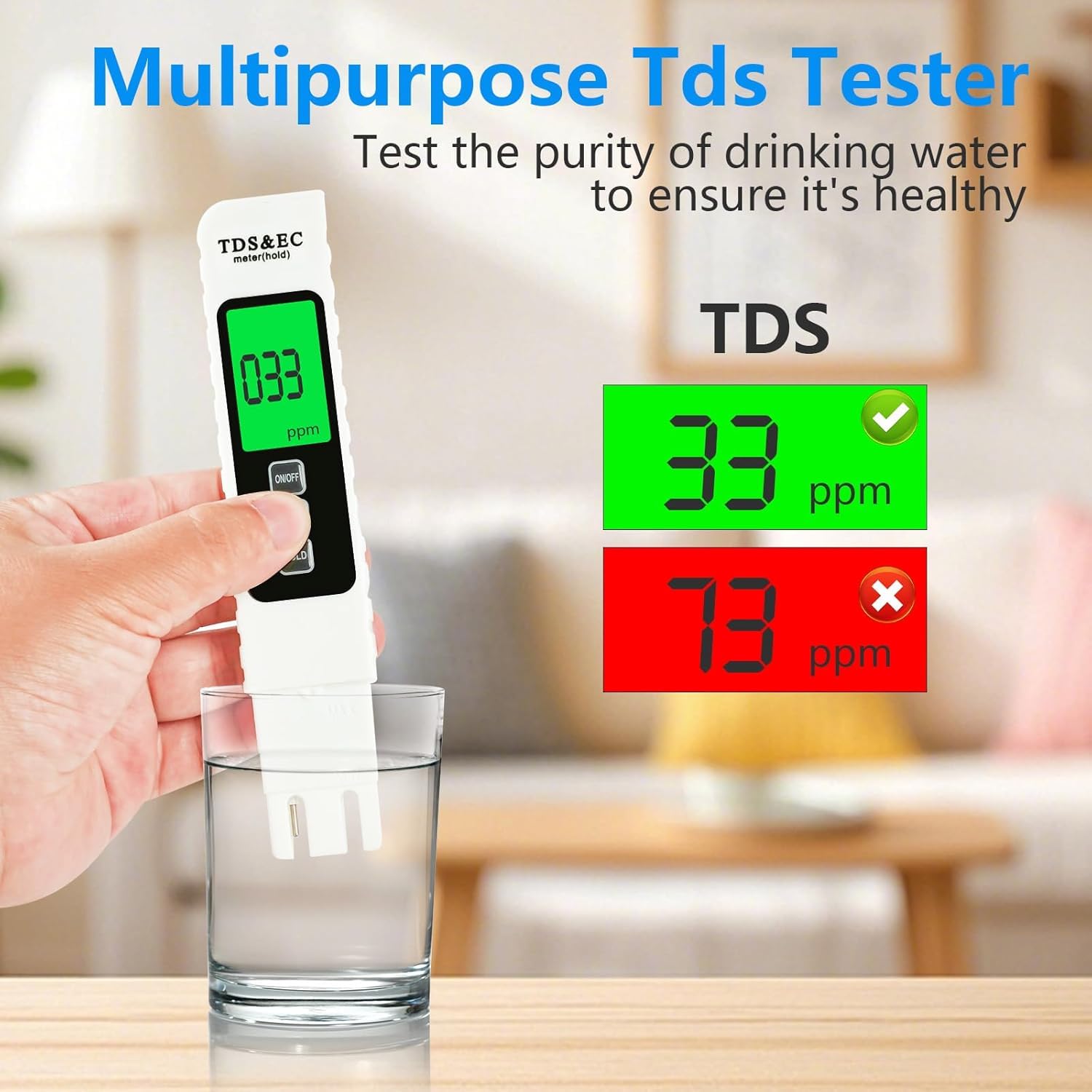 4-in-1 Digital TDS Meter with EC & Temperature Display (°C/°F) – Multipurpose Water Quality Checking Tool with LCD Screen 2