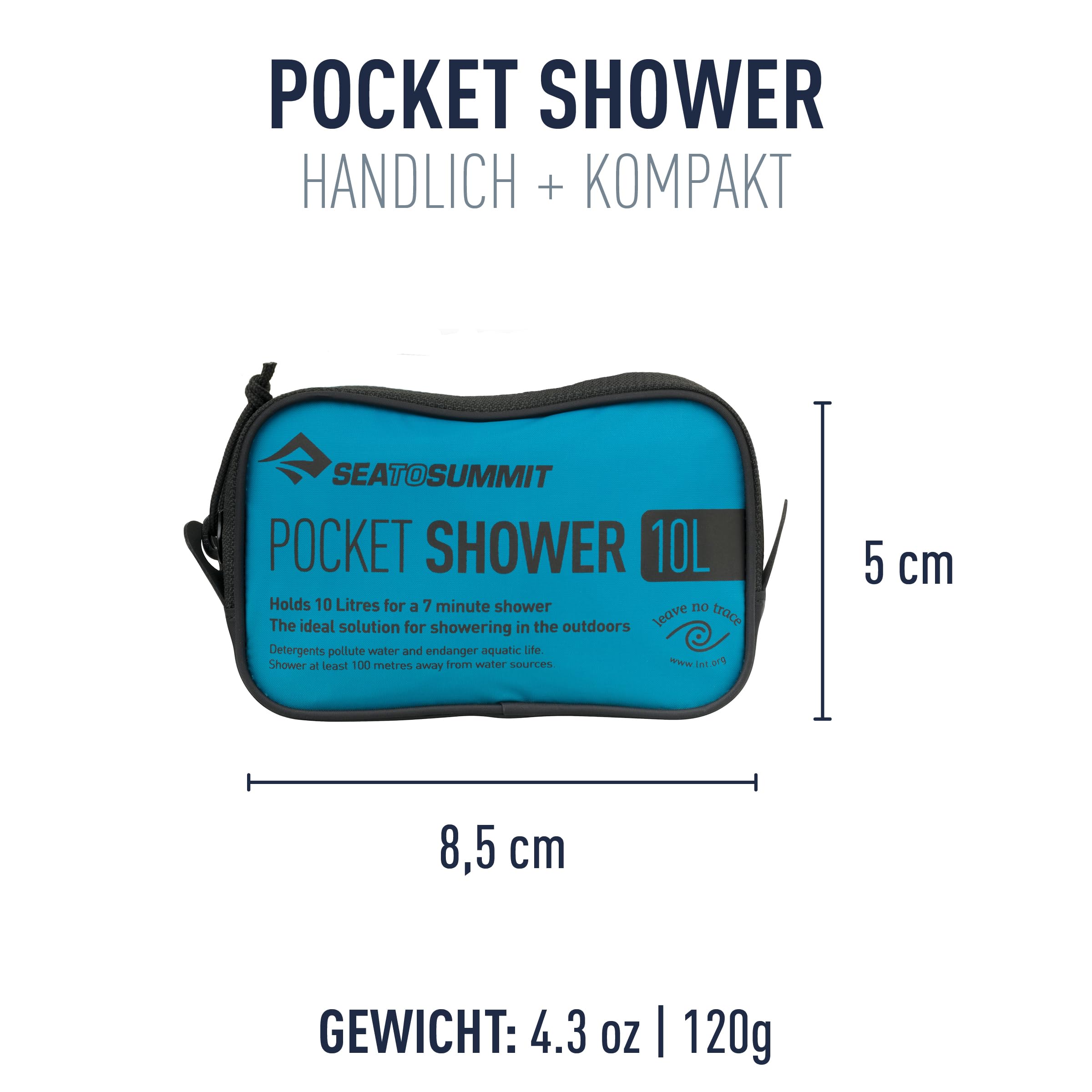 Sea to Summit - Pocket Shower 10L Camping Dusche - Praktisch & Besonders kompakt - Leichtes Nylon 70D - Intuitiver Drehmechanismus - 6 m Schnur - Wandern & Camping - Schwarz - 25 g