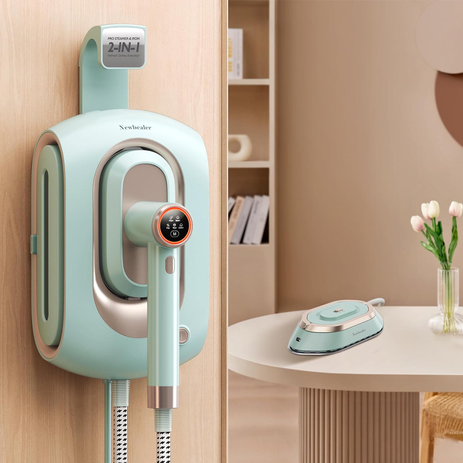 Newbealer 2In1 Pro Steam Iron Bundle with Dual Voltage Travel Iron for Clothes, Dual Companion for Home and Travel Use