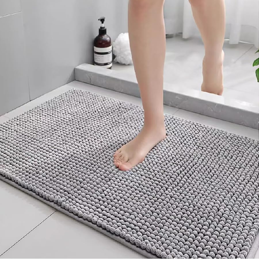 Bathroom Rug Mat 24 x 16，Non Slip Bath Mats for Bathroom Floor，Extra Soft Non Slip Absorbent Water Bath Rug，Plush Rugs for Bathtubs，Machine Washable Carpets，Home Decor Accessories，Gray