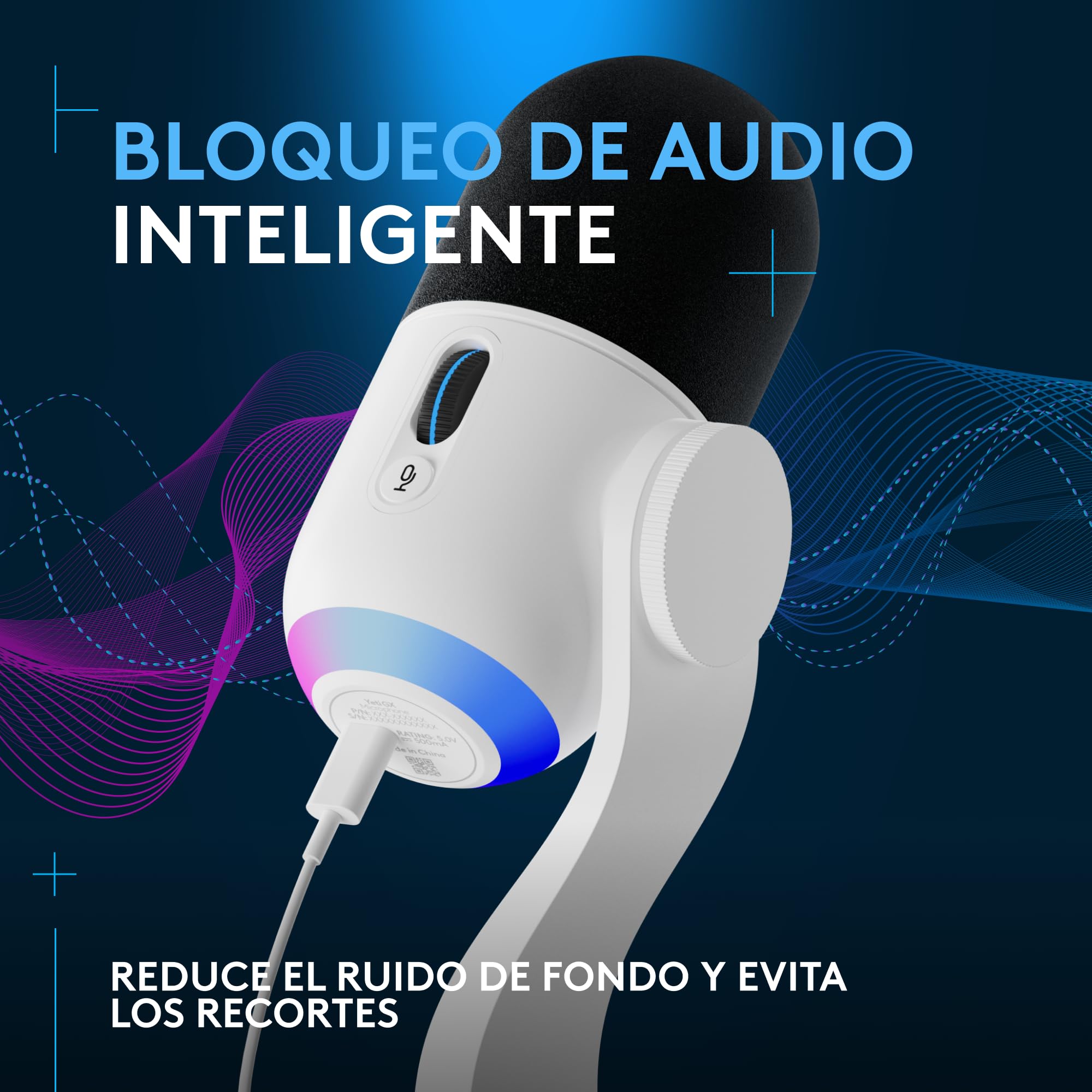 Logitech G Yeti GX, micrófono dinámico RGB con LIGHTSYNC para Gaming, micrófono USB para Streaming, supercardioide, Plug and Play USB para PC/Mac - Blanco