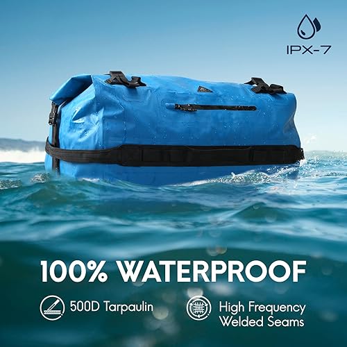 Vista 25 de Haimont Mochila de lona grande impermeable con parte superior enrollable, bolsa de lona seca resistente para navegación, viajes, motocicleta, kayak
