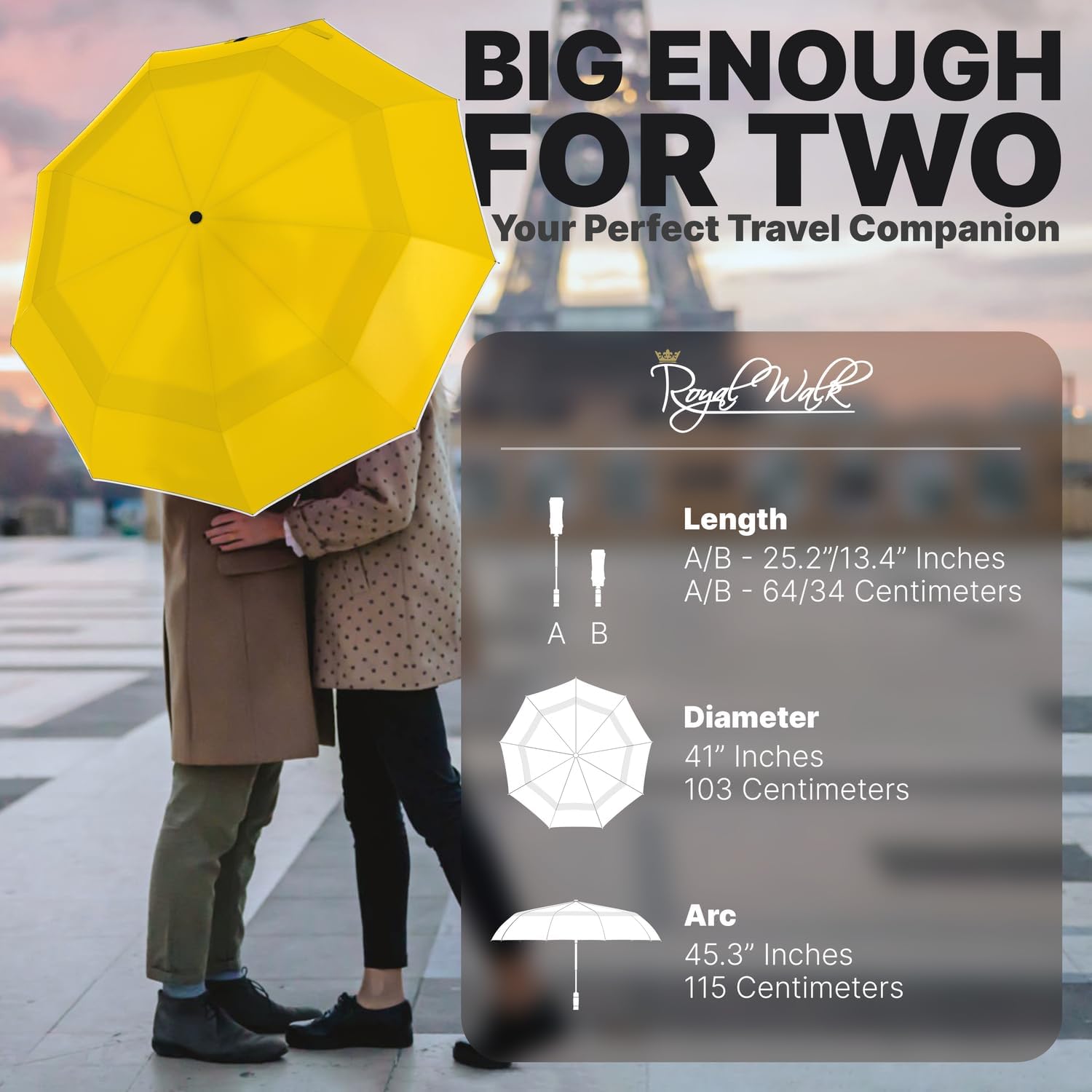 Royal Walk Windproof Folding Travel Umbrella Compact and Strong Luxurious Real Wood Handle Automatic Open Close Vented Double Canopy for Men and Women - Image 2