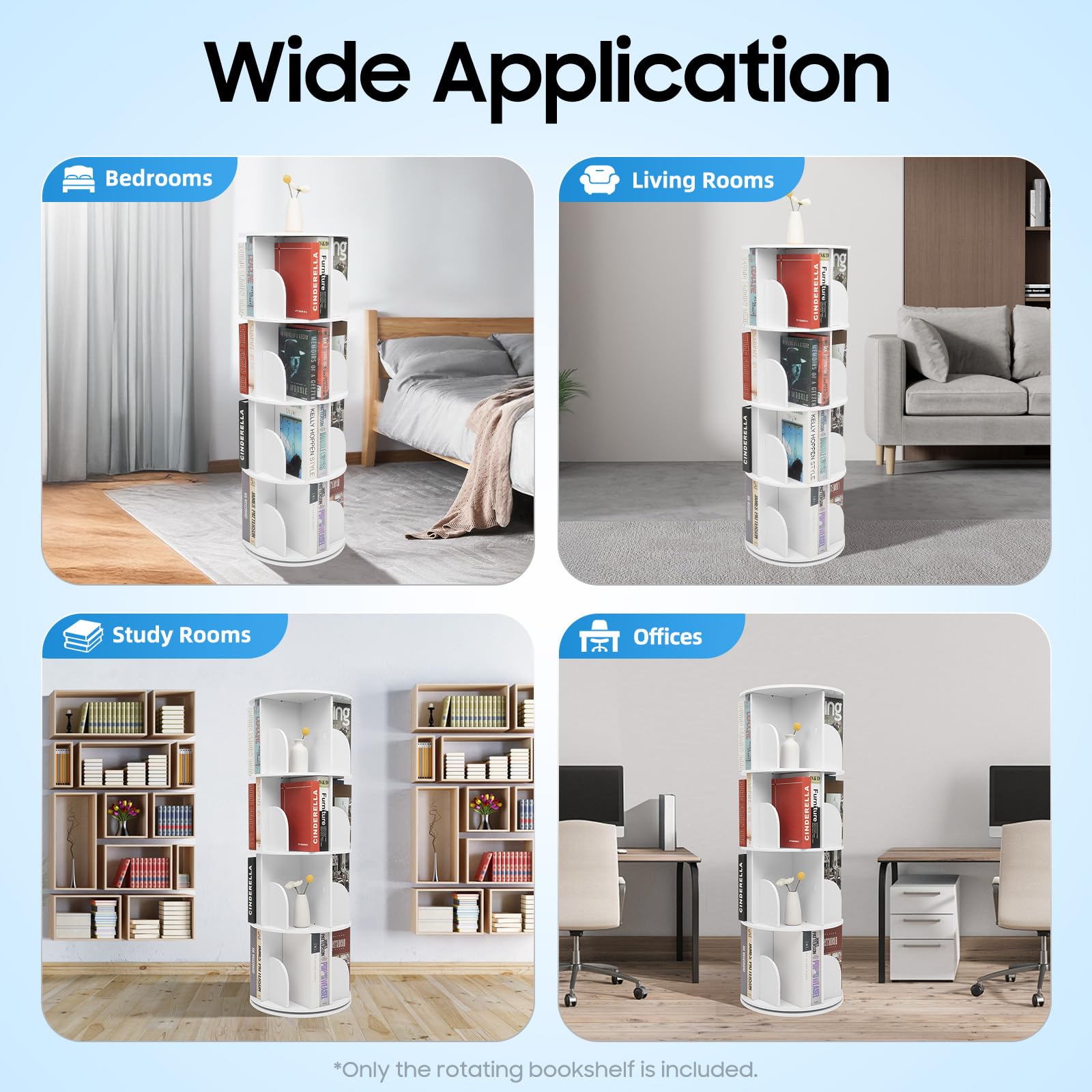 Libreria girevole a 360° a 4 livelli, 39,5 x 115,5 cm, bianco, con 16 scomparti, salvaspazio, portata 60 kg, per soggiorno, cameretta dei bambini e ufficio