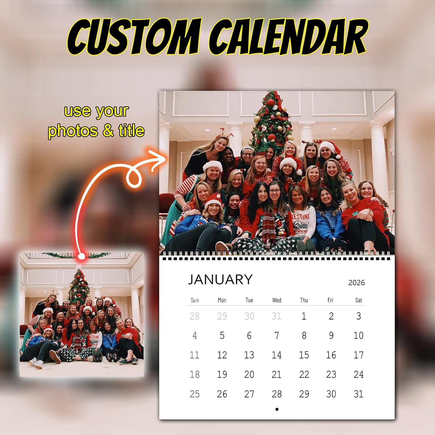 Custom Photo Wall Calendar 2026 - Print Your Own Photo Calendar - 2026 Personalized Wall Calendar - 17.3" x 22.4" (Open) - For Office Home Decor Party Birthday Christmas Gift