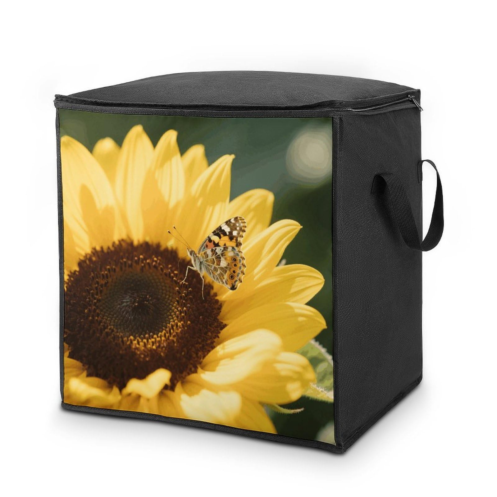 Sunflower Large Storage Bags with Zippered Storage Organizers Bag Clothes Storages Bins with Lids Foldable Storages Containers with Reinforced Handles for Blanket Bedding