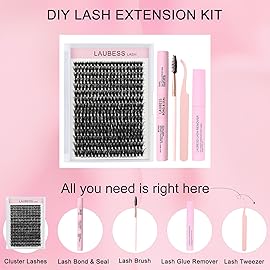 DIY Lash Extension Kit Bond and Seal Lash Glue Remover 300 Pcs 50D Lash Clusters Kit Mascara Wands Eyelash Extension Kit Eyelash Tweezers Individual Lashes Kit (Set 50D-0.07C-8-18Mix)