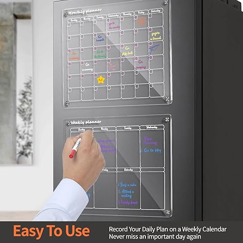 Miniatura 6 de Acrylic Magnetic Monthly and Weekly Calendar for Fridge,2 Set Clear Magnetic Dry Erase Board Calendar for Fridge, Reusable Planner Includes 6