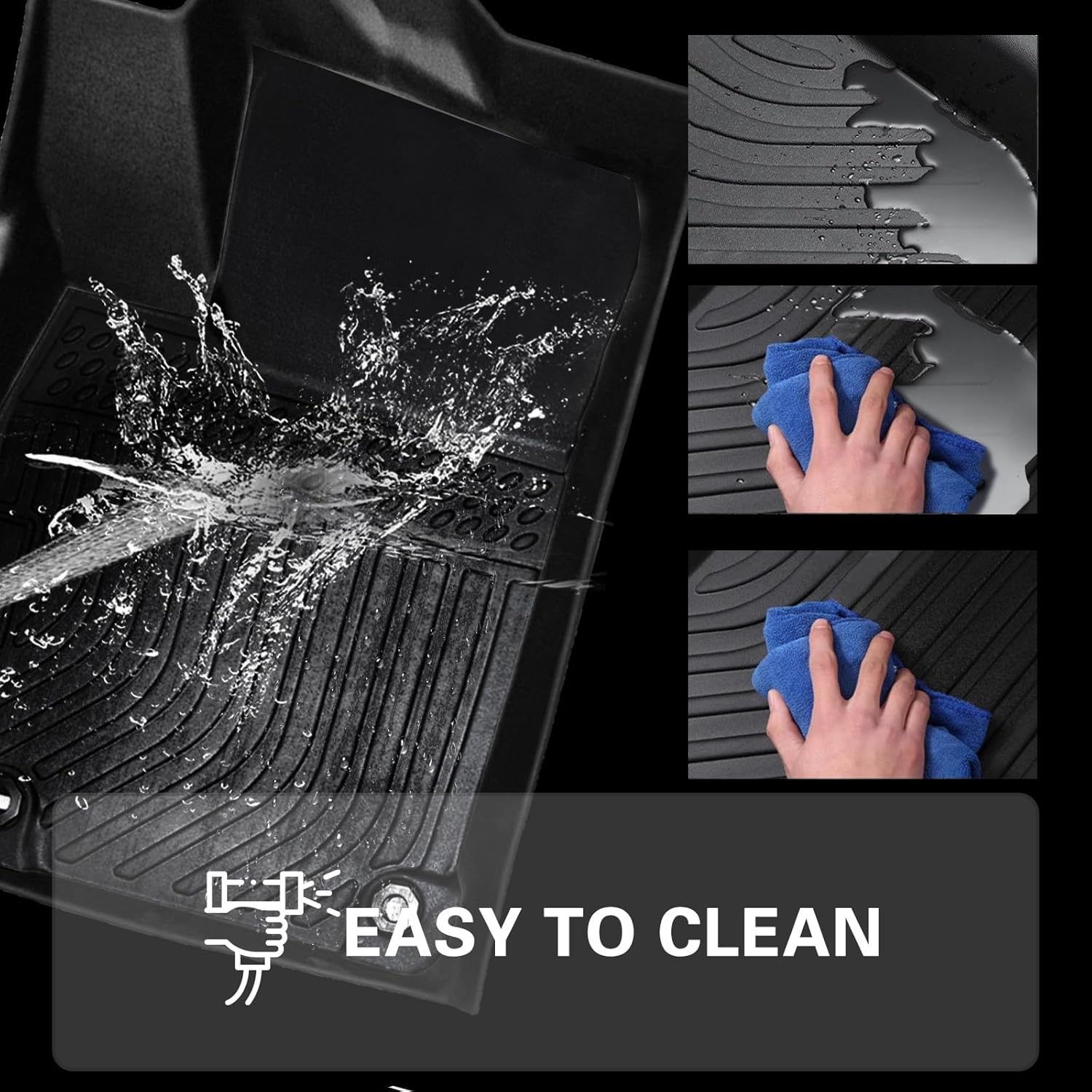 All Weather Rubber Floor Mats Compatible with 2013-2019 Ford Escape & 2013-2018 C-Max, 3Pcs Car Automotive Floor Mats & Cargo Liners Black