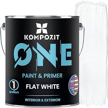 KOMPOZIT Acrylic Paint & Primer 2-in-1 - White Flat - Interior & Exterior Painting House - Walls, Ceilings, Doors, Trim All-purpose, Quick-drying, Odorless Paint - Made in USA 1 Gallon