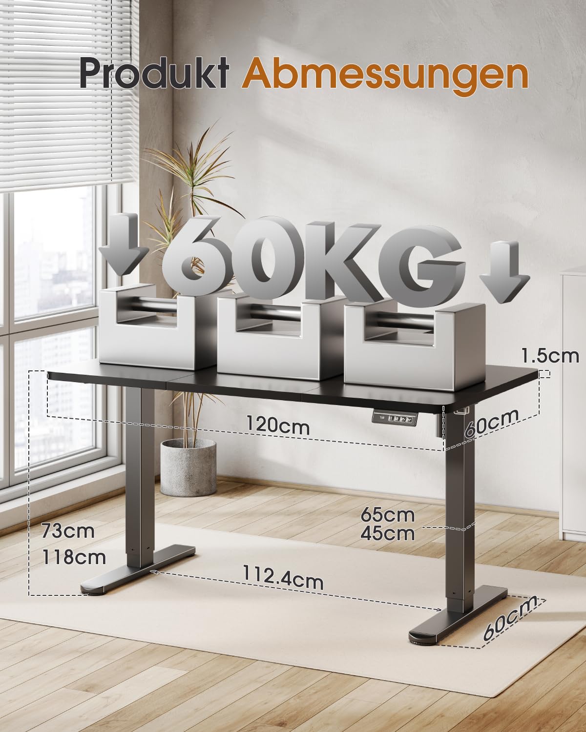 Tavolino Alzabile Elettrico 140x60cm Monitor Hooks Ufficio Studio - Dettaglio